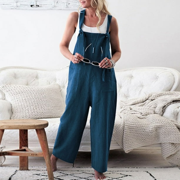 Retro Women's Leisure Suspender Trousers Overalls Loose Cotton Linen Short Pants Retro Women's Leisure Suspender Trousers Overalls Loose Cotton Linen Short Pants
